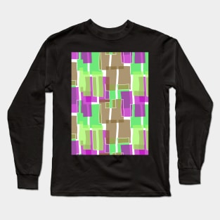 Colorful Olive Mid Century Modern 60s Style Geometric Cut Outs Pattern Long Sleeve T-Shirt